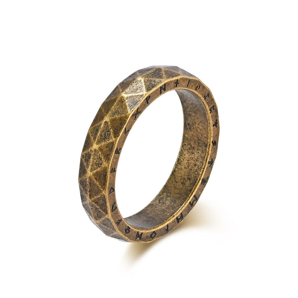 Wholesale Vintage diamond faceted Viking text stainless steel ring